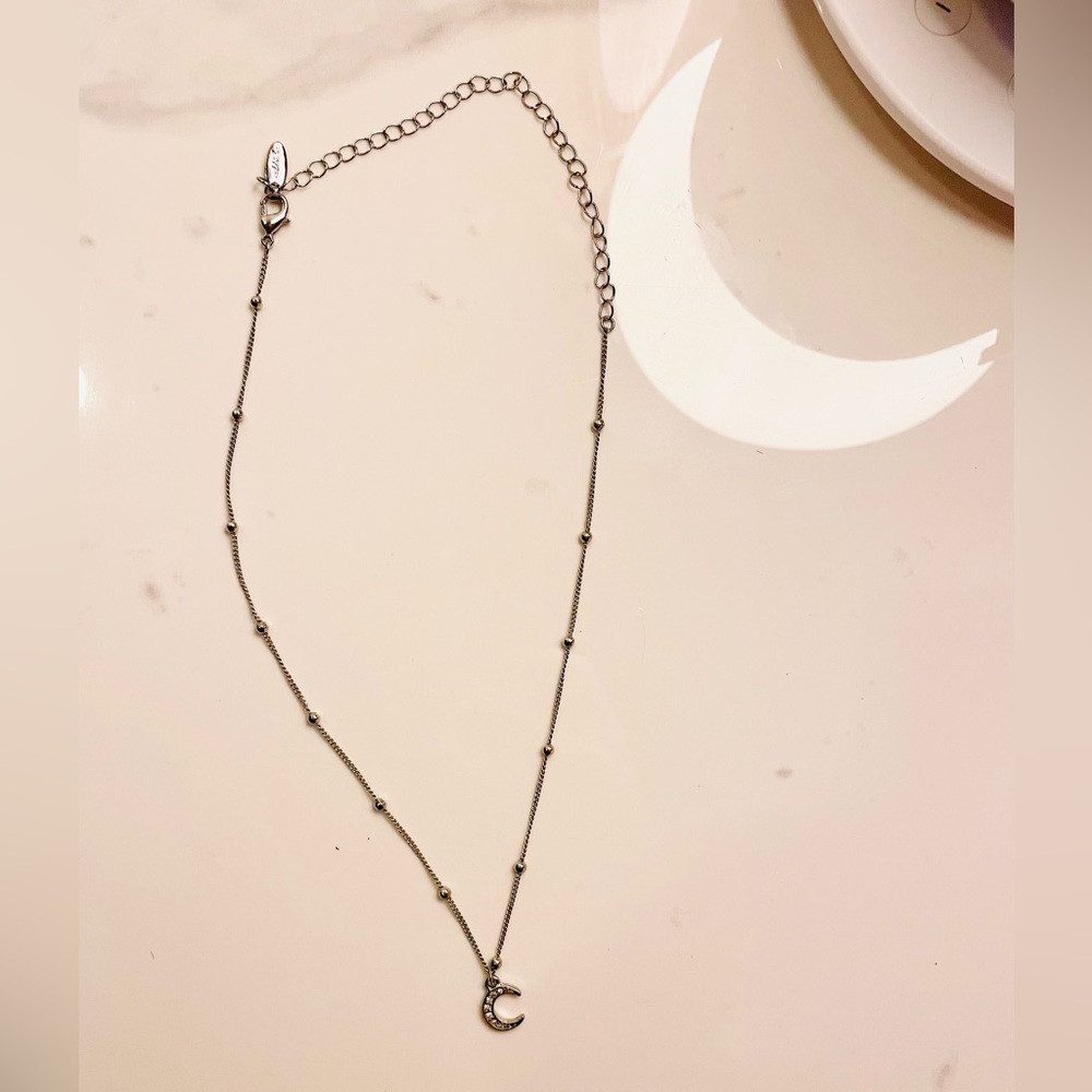Ettika Silver Silver Chain with Moon Rhinestone Charm Necklace (One Necklace)